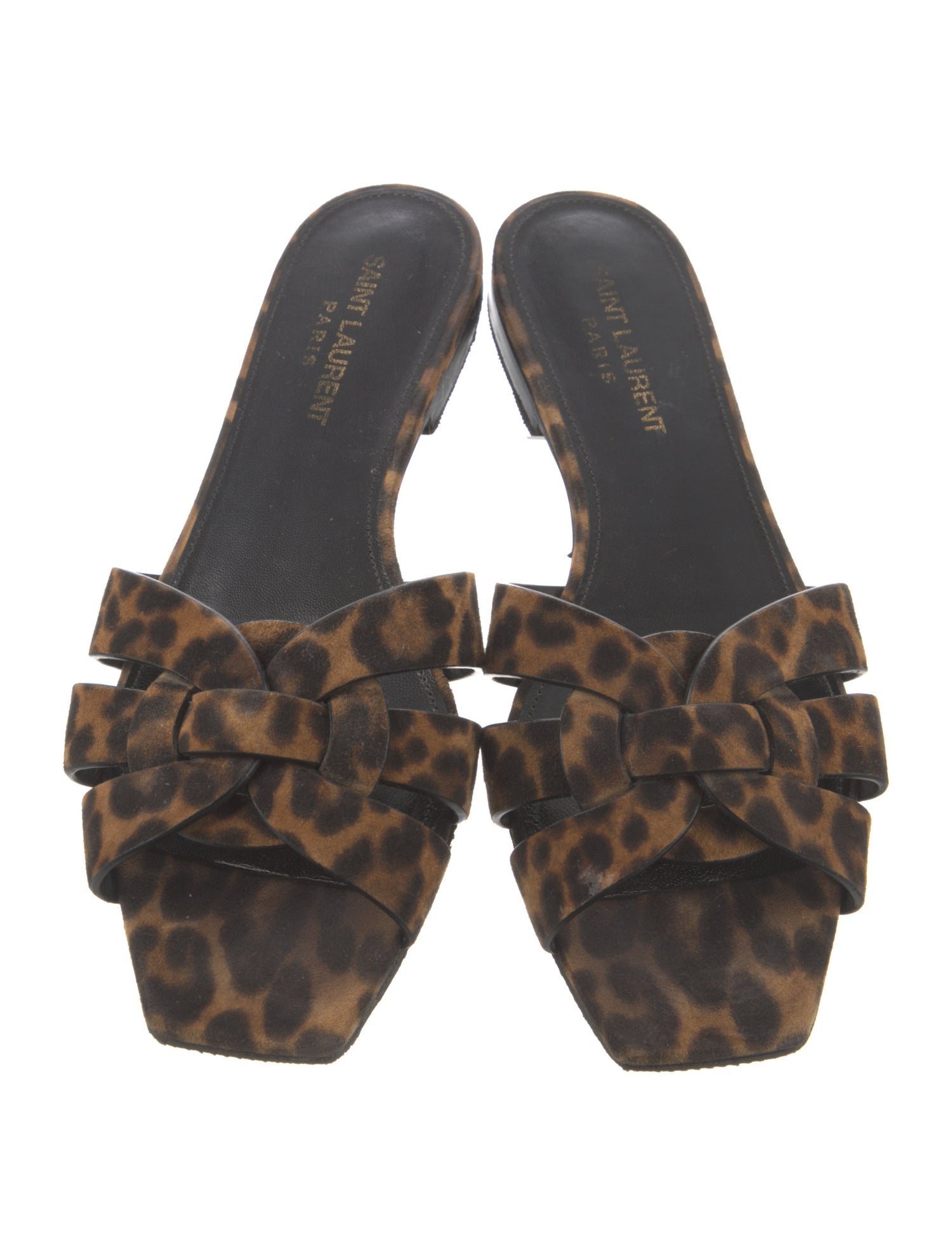 Saint Laurent Suede Animal Print Slides